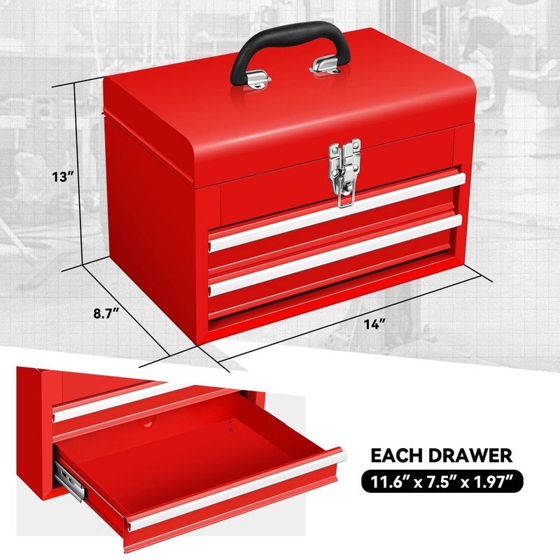 Auto Dynasty 14" Portable Tool Box Steel Metal Tool Boxes