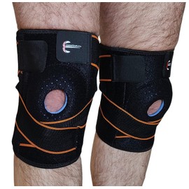 Manta Raya Knee Pad Elastica Ajustable con Gel (Negro con Naranja)                                                                                    