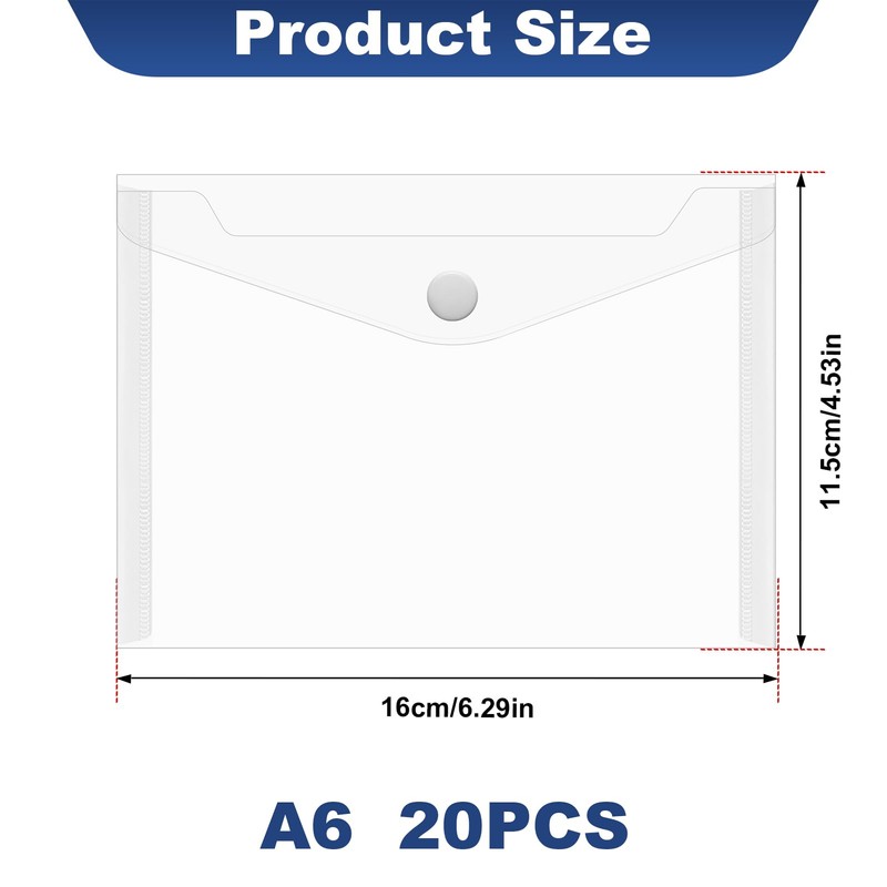 20 Pcs A6 Plastic Wallet, Small Clear Document Folders with