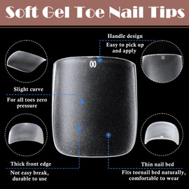 AddFavor Long Square Toe Nail Tips - 240pcs Matte Toe Nail Press Ons Clear, Soft Gel Fake Toe Nails Tips 15 Size Toe Tips Fake Toenails Extensions DIY Home Manicure for Women