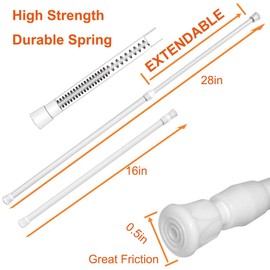 Tension Rods 15.7 in to 28 Small Adjustable Curtain Window Rods in Extendable Telescopic Width Spring Cupboard Bars for Kitchen Utensils, Closet,Cabinet,Fit in The Spaces to Stay Up,2 (white)