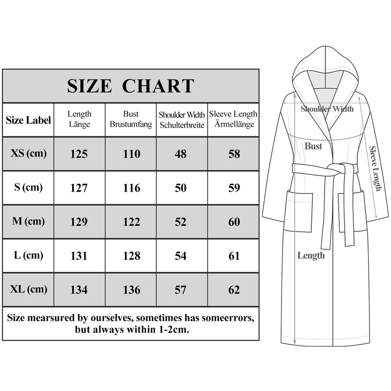 Mnemo Women's Long Bathrobe with Hood, Women's Terry Towelling Bathrobe,