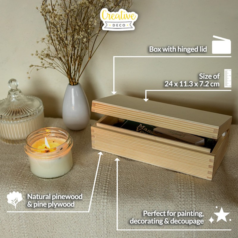 Creative Deco Small Wooden Storage Box | 24 x 11.3