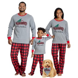 IFFEI Matching Family Pajamas Sets Christmas PJ's Sleepwear Truck Print Top and Plaid Pants with Pocket Men: XXL