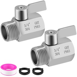 Garden Hose Shut Off Valve, 3/4"GHT Thread Water Hose Shut Off Valve Heavy Duty Garden Hose Connector, 304 Stainless Steel High Flow Hose Ball Valve Adapter（2 Packs）
