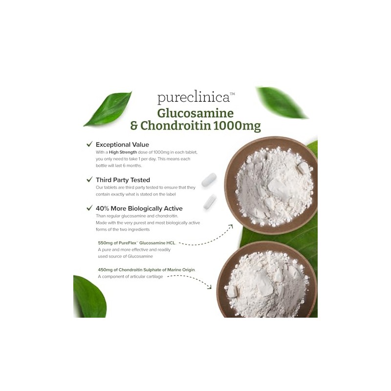 Pureclinica Glucosamine HCL and Chondroitin 1000mg X 180 Tablets -