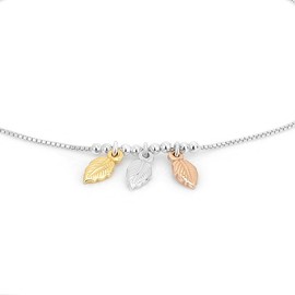 Vanbelle Sterling Silver Three-Tone Jewelry Dangling Contrast Leaves in Silver, Gold & Rose Gold Anklet with Rhodium Plated Chain for Women and Grils