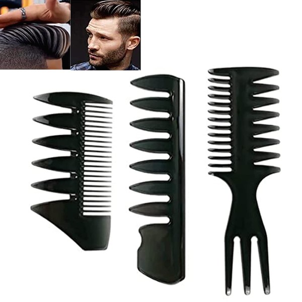 3 Pieces Men Styling Comb, Black Pompadour Comb Mens Comb Wide Tooth Comb Streaker Comb Afro Hair Barber Comb for Wet Curly Thick Oil Hair