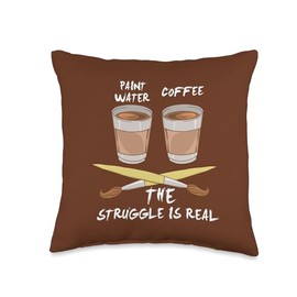 Art Teacher Canvas Painter Creative Mocha Designs Caffeine Coffee or Paint-Water Artistic Art-Teacher Throw Pillow, 16x16, Multicolor
