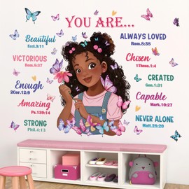 wondever Black Girl Magic Wall Stickers Butterflies Inspirational Quotes You are Beautiful Peel and Stick Wall Art Decals for Girls Bedroom Baby Nursery Kids Bedroom