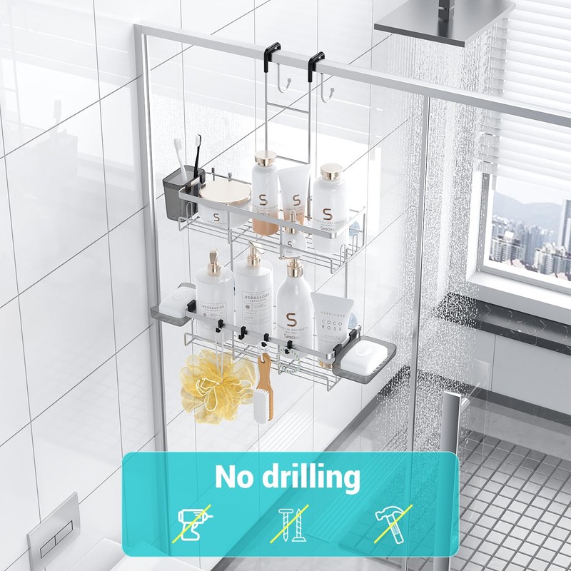 Aitatty Over the Door Hanging Shower Caddy: Rustproof Hanging Organizer