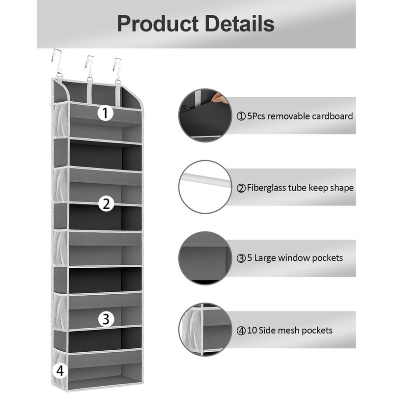 YMCLUB Over the Door Organizer, 5 Shelf Hanging Storage with