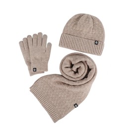 Wander Agio Warm Hat Scarf Glove Set for Women Beanie Hats Scarves and Gloves Womens Polar Fleece 3-Sets Knit Khaki 6