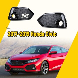 LED Fog Light Bezels for 2017 2018 2019 Honda Civic Hatchback Si Type R (Not fit for Type R Hatchback/Sedan/Coupe models), Driving Fog Lamp Cover Replacement 1 Pair Left and Right Side