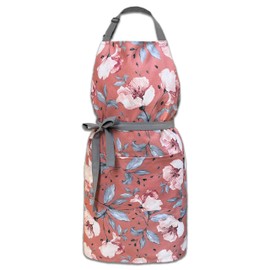 DASSIRA Premium Waterproof Kitchen Apron for Women with Two Pockets, Cute Flowers Apron for Dishwashing, Cooking, Baking, Gardening, Art, Pottery, Fall Aprons for Women (Red)