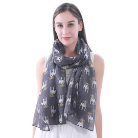 Jack Russell Terrier Dog Print Women's Scarf Shawl Wrap Lightweight (Dark Grey)
