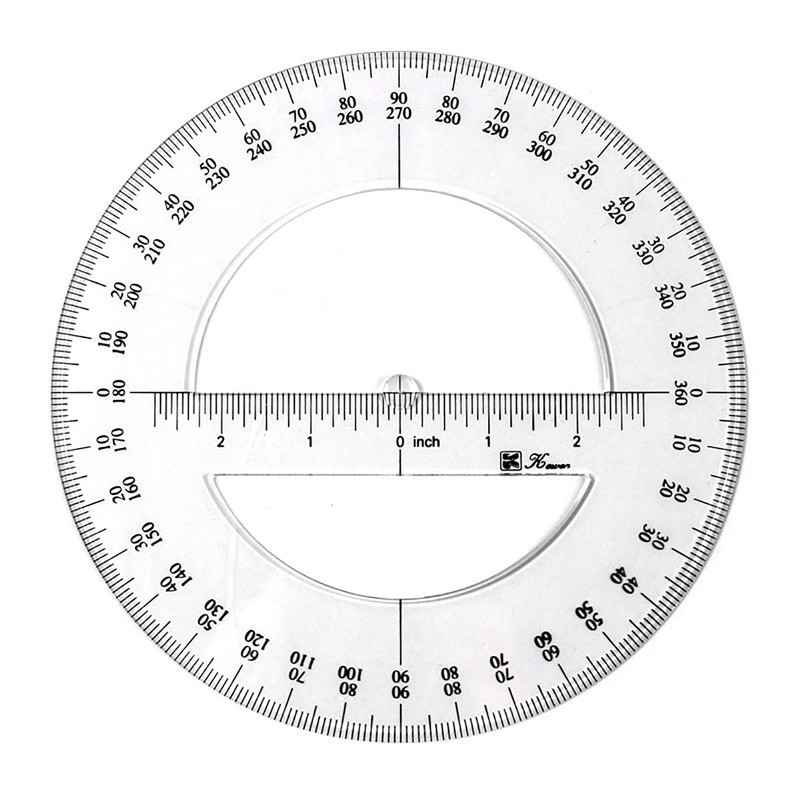 Round Protractor 360 Degree Plastic Measuring Tools Maths Organic Semicircle