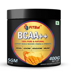 FiTBal FiTBal BCAA++ Mango Delight - 400g | Advanced Muscle Recovery, Enhanced Stamina, and Strength with Leucine, Isoleucine, and Valine