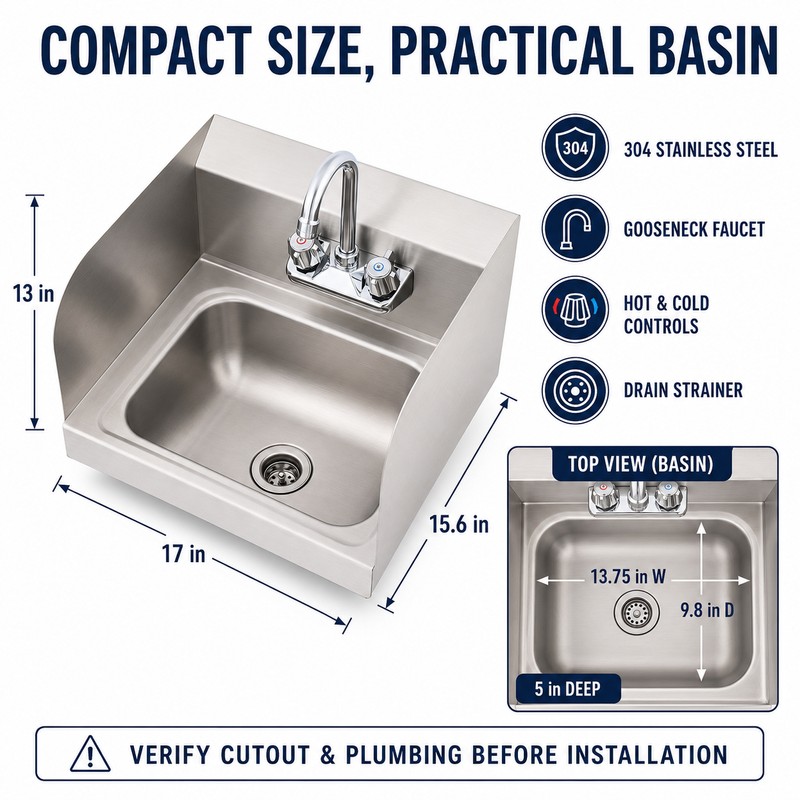304 Stainless Steel Utility Sink with Gooseneck Faucet, 17 x