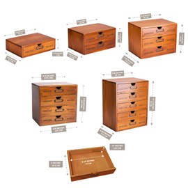 5-Piece Vintage Wooden Chest Organizer Set - Single to 5-Drawer Storage Chests - Stackable or Standalone