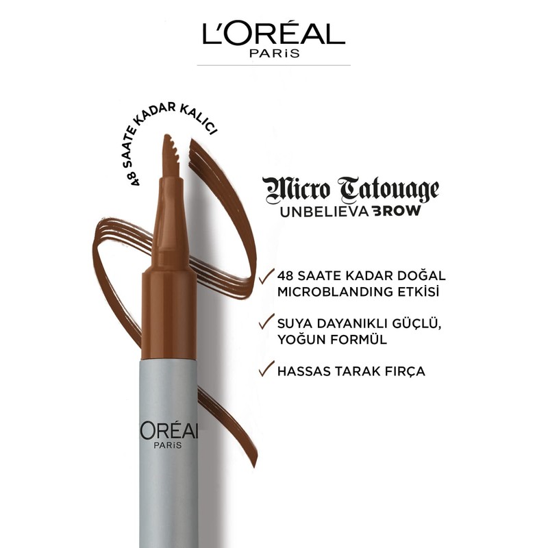 L'Oréal Paris Unbelieva Brow Micro Tatouage 109 Ebony, Smudge-proof Felt