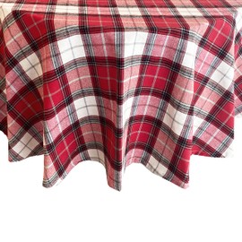 Lintex Comfy Cottage Christmas Plaid Cotton Fabric Tablecloth -Black, Red and Metallic Silver Holiday Plaid Kitchen and Dining Room Easy Care Cotton Weave Tablecloth, 60” x 84” Oval