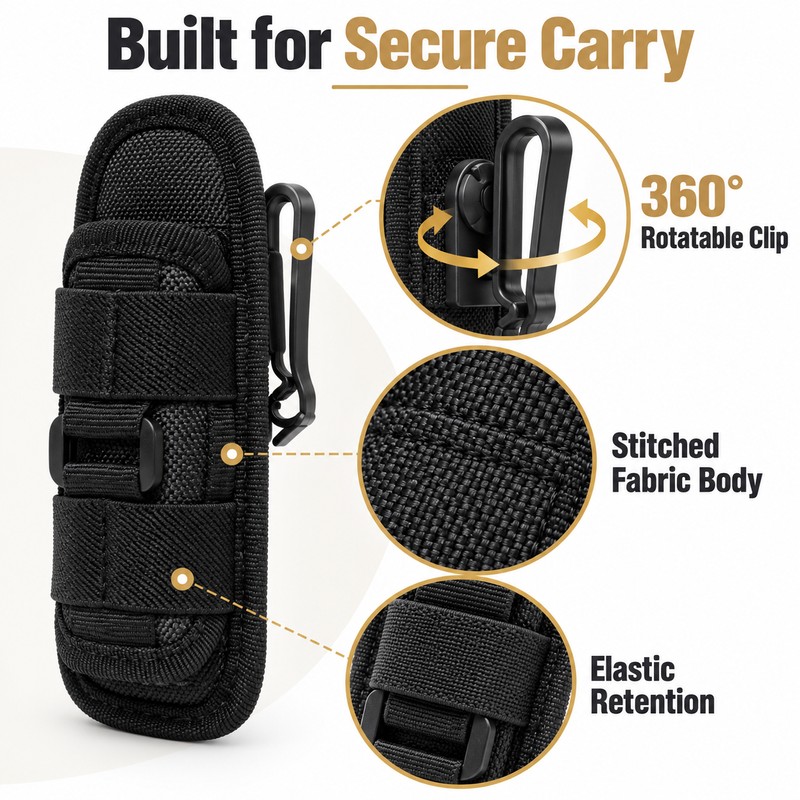 Flashlight Belt Holster for Hands-Free Carry – 360° Rotating Clip