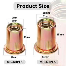 Rivet Nuts Retractable Nuts Thread Rivets M6 & M8 Blind Rivet Nuts Pack of 80 Galvanised Rivet Nuts Carbon Steel Round Flat Head Internal Thread Rivet Sleeve Nut Used for Metal Plates Pipes etc