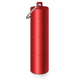 Miss Rui keychain pill holder mini, Portable 3 Compartment Waterproof Pocket Pill Box Aluminium Alloy Pill Container Case for Outdoor Travel Camping (Red)