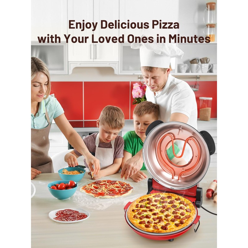 HomCozy Electric Pizza Oven Indoor with Glazed Ceramic Stone, 12-Inch