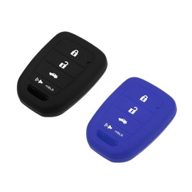 A ABSOPRO Smart Key Fob Cover Case 4 Buttons Skin Protector for Honda Civic Accord Crosstour CR-V HR-V Silicone Black Dark Blue (Pack of 2)