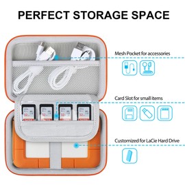 Lacdo Hard Drive Carrying Case for LaCie Rugged/Rugged Mini/Rugged Thunderbolt USB-C External Hard Drive Portable HDD LAC9000298 1TB 2TB 4TB 5TB EVA Shockproof Protective Bag, Black+Orange