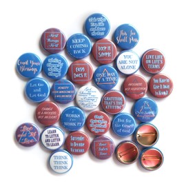 Recovery Buttons, Daily Affirmations for AA/NA (1” Pins, 30 Piece Set), Mini, Metal, no gemstone