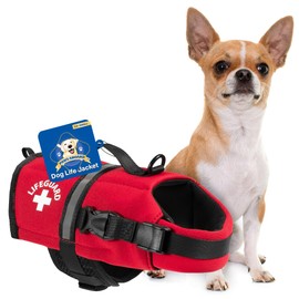 Paws Aboard Dog Life Jacket - Swimming Vest for Dogs, Adjustable, Reflective, Comfortable, Multiple Colors, Patterns, XX-Small to Extra Large Dog Swim Vest with Handle (Red, XX-Small)