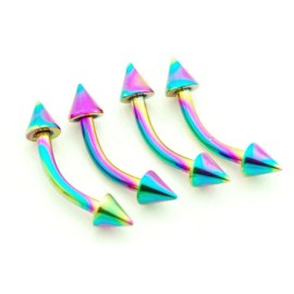 Spikes 4Pc 16g 5/16" Rainbow Titanium IP 316L Surgical Steel 3mm Spikes Eyebrow Rings