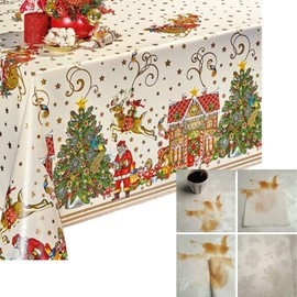 Decoser Heavy Duty Flannel Backed Vinyl Tablecloth with Flannel Backing Easy to Wipe-Clean Oilcloth Waterproof Plastic Rectangle 55x55 inch Table Cover for Christmas