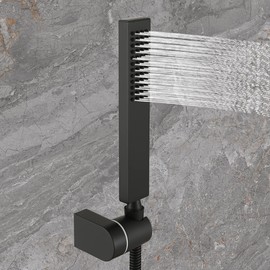 Gaosin Brass Handheld Shower High Pressure Single Function Black Hand Shower Head with Adjustable Wall Connector Holder and 1.5 Meter Hose Set