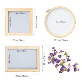 Cayway 9 Pack Dried Flower Paper Craft Set Include 3 Pack Mixed Wooden Paper Making Mold Frame, Dried Flowers, Spoon Stirrer