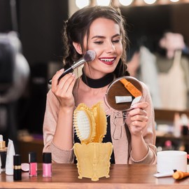 Vanity Set Comb Brush Mirror: Hand Mirror Comb Set Brush, with Storage Holder for Women Girl Creative （Golden）