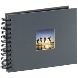 Hama Fine Art Photo Album, 50 Black Pages (25 Sheets), Spiral Bound Album 24 x 17 cm, with Cut-Out Window in which a Picture can be Inserted, Grey