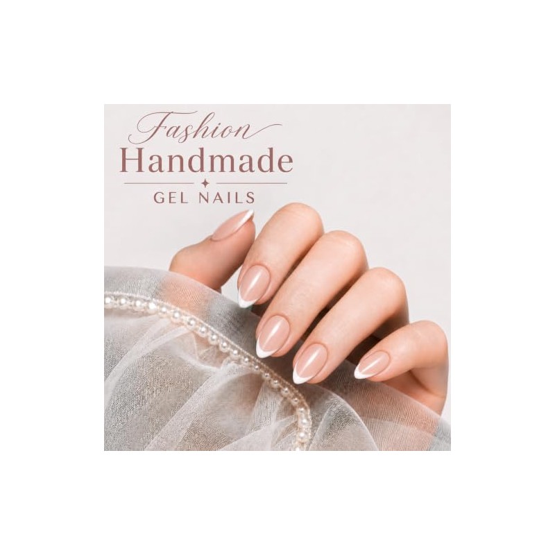 Aeollik Uñas postizas hechas a mano, cortas, almendradas, blancas, con