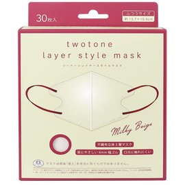 [MASK LABO] ツートーンレイヤースタイルマスク30枚入 バイカラーマスク 3D形状 血色カラー 不織布3層 全国マスク工業会 JIS規格 (ミルキーベージュ, 1)