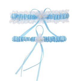 Juego de ligas de boda de encaje para novia, liga floral elástica para novia, Azul (Sky Blue), M
