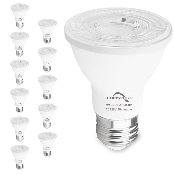 LumStory 12 Pack PAR20 LED Bulbs 5000K Daylight White Dimmable