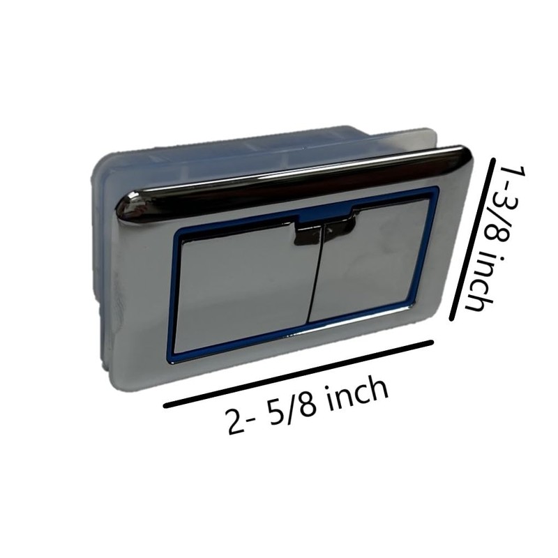 Top of Toilet Dual Flush Button, rectangle, Chrome with Blue
