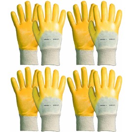 Novatool 4 Pairs of Men's Nitrile Gloves, Size 9, Nitrile, Yellow, EN388:2016 3111X, Work Gloves, Oil Resistant, Protective Gloves, Rose Gloves, Cateen Gloves