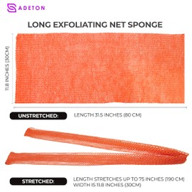 Adeton African Net Sponge, Exfoliating Body Scrubber, Body Exfoliator, Long Net Sponge, 17 Colors, Sapo, Shower Bath Accessories, Back Foot Scalp Scrub, Flat Dead Skin Remover Body Wash (Peach)