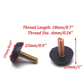 16-Pack Antrader Home Metal Adjustable M6 x 18mm Threaded Stem Furniture Table Desk Glide Leg Leveler Leveling Foot Adjuster Pad 23mm Base Diameter