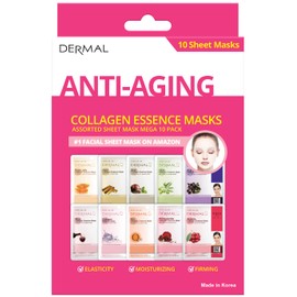 DERMAL Mascarillas De Esencia De Colágeno Anti-Envejecimiento Mascarilla De Hoja Surtida Mega Paquete De 10 - La Colección Ultimate Supreme Para Todas Las Afecciones De La Piel Día A