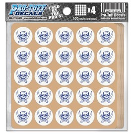 Pirate Award Decals Skull Swords Bucs Buccaneers Thick Premium 20 Mil Vinyl 1-1/8" Diameter (100 Decals) Stickers, Football, Baseball, Softball, Lacrosse, Hockey(Royal on White)